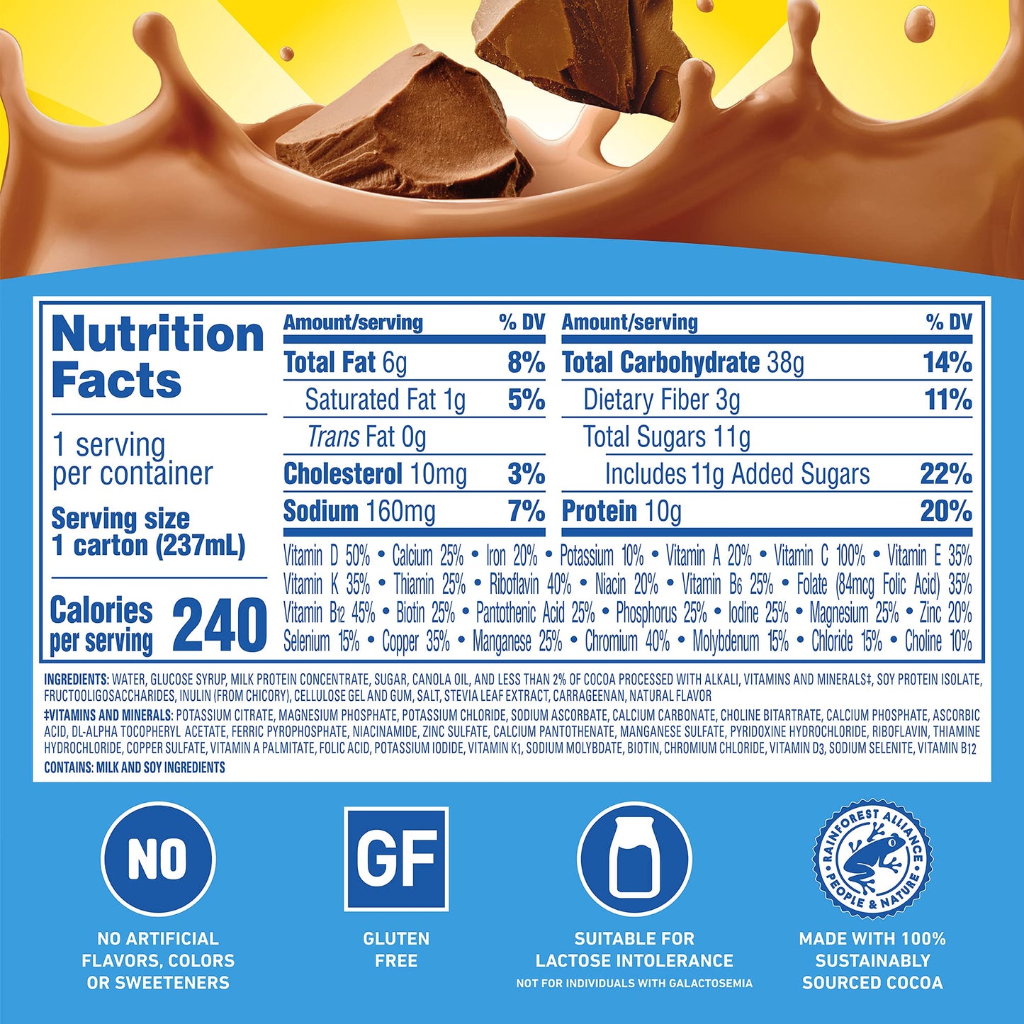 Carnation Breakfast Essentials Ready to Drink with Fiber, Rich Milk Chocolate, 8 FL OZ Carton (Pack of 24)