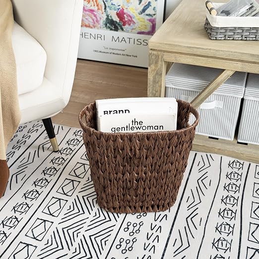 GRANNY SAYS Wicker Waste Basket, Waterproof Bathroom Trash Can, Bedroom Can, Durable Wastebasket with Handles, 15 Liters/4 Gallons