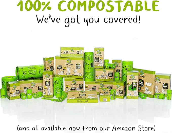 PLANET POOP Home Compostable Dog Poop Bags on Refill Rolls, 120 Un-Scented Pet Waste Bags, Thick Leakproof Plant-Based Doggy Bag, Cat & Dogs Supplies