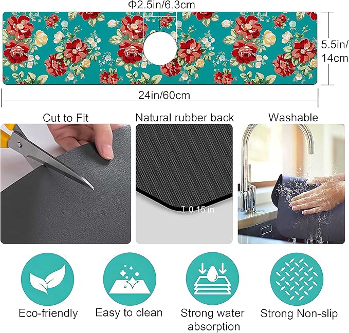 Kitchen Sink Splash Guard Faucet Mat Super Absorbent Fast Drying Mat Sink