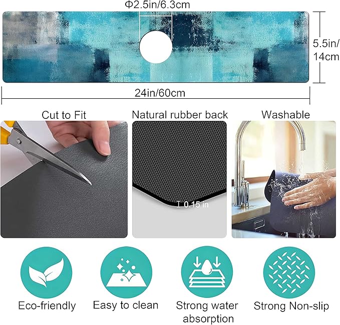 Kitchen Sink Splash Guard Faucet Mat Super Absorbent Fast Drying Mat Sink