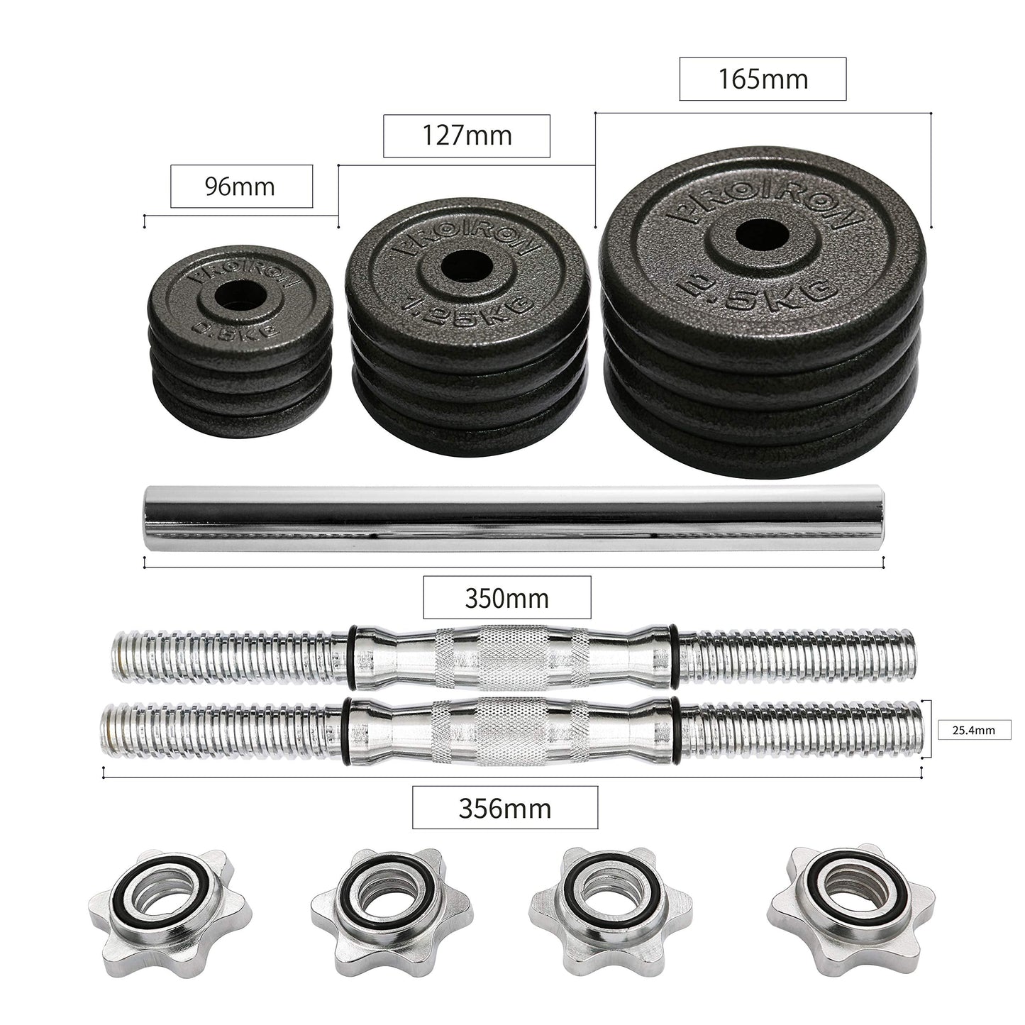PROIRON 44Lbs Cast Iron Adjustable Dumbbell Set Hand Weight with Solid Dumbbell Handles Changed into Barbell Handily Great for Bodybuilding Fitness Weight Lifting Training Home Gym