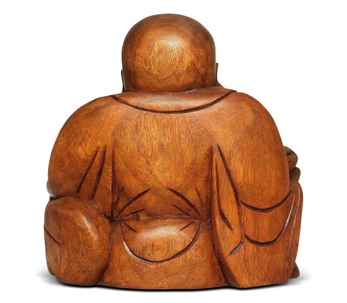 G6 Collection 8" Wooden Laughing Happy Buddha Statue Hand Carved Smiling Sitting Sculpture Handmade Figurine Decorative Home Decor Accent Rustic Handcrafted Art Decoration Happy Buddha (Small)