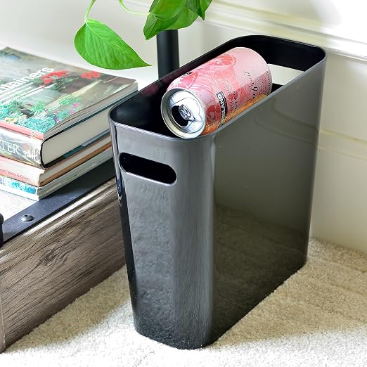 Youngever 1.5 Gallon Slim Trash Can, Plastic Garbage Container Bin, Small Trash Bin with Handles for Home Office, Living Room, Study Room, Kitchen, Bathroom (1 Pack Black)