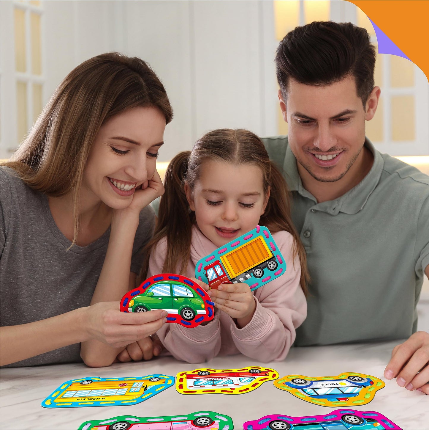 SpriteGru 9 Pieces Kids Lacing Cards, Double Sided Sewing Cards in 9 Vehicle Cards with 9 Colorful Laces, Imagination Development Lacing Toys Games for Children Educational and Learning Activity