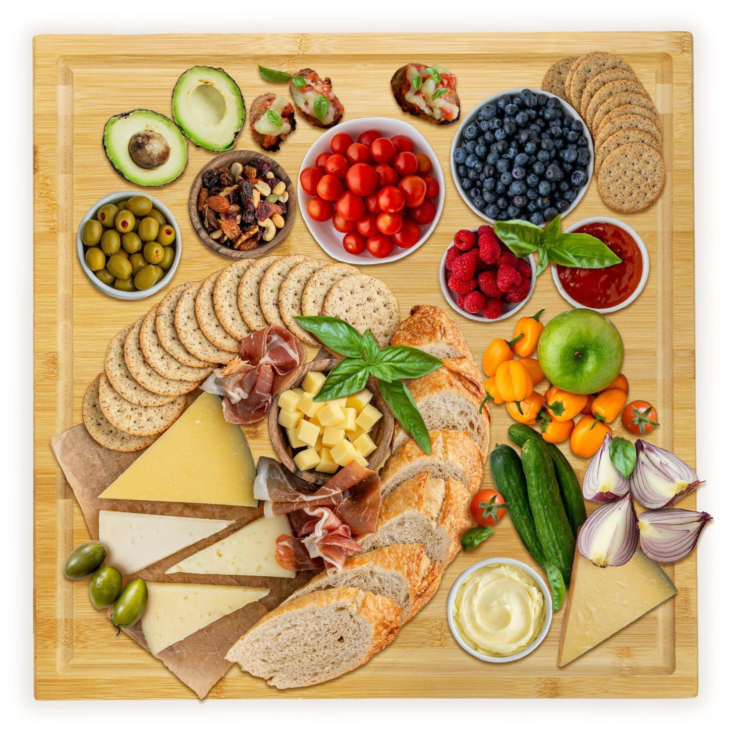 Utoplike Bamboo Cutting Board 20 x 20 inch, Large Wood Chopping Board for Kitchen, Meat, Vegetables, BBQ, Square Butcher Block with Juice Groove and handle, 1"Th