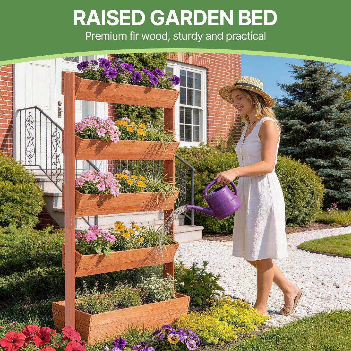 Suteck Vertical Wooden Raised Garden Bed, 5 Tier Garden Planters Freestanding Plant Stand Flower Rack Wooden Planter Box for Plants Flowers Herbs Vegetables Indoor Outdoor Gardening