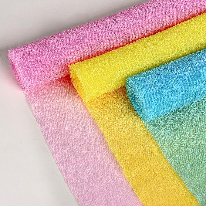 ARCH&M Exfoliating Washcloth, Japanese Bath Towel, 3 Pack, Black | Japanese Washcloth, Korean Exfoliation Daily Use, Nylon Body Scrubber Towel, Back Scrubber for Shower, Loofah Alternative