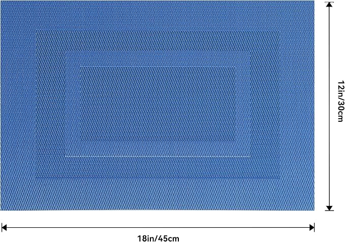 Leetaltree Blue Frame Placemats Set of 6 - Heat Resistant Non-Slip Place mats for Dining Table, Washable Durable PVC Vinyl Woven Table Mats(Blue Frame, 6)