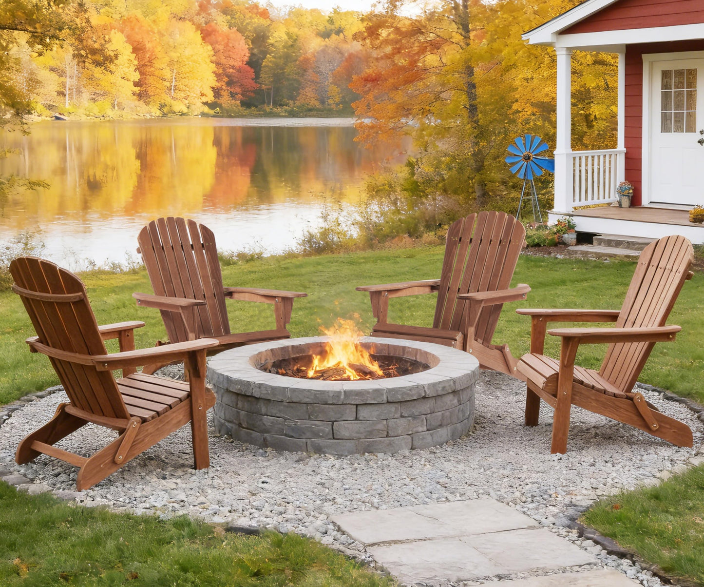 SoliWood Outdoor Wooden Folding Adirondack Chair Set of 2 with Pre-Assembled BackRest, Wood Patio Chair for Garden Backyard Porch Pool Deck Firepit