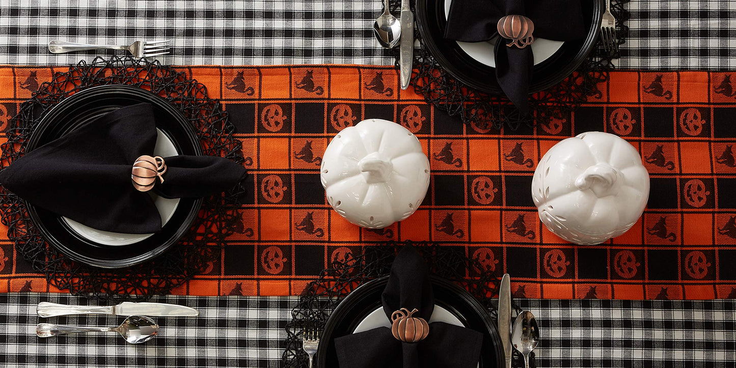 DII Halloween Party Tabletop Decor, Reusable & Machine Washable Cotton Fabric, Table Runner, 14x72, Orange & Black Buffalo Check