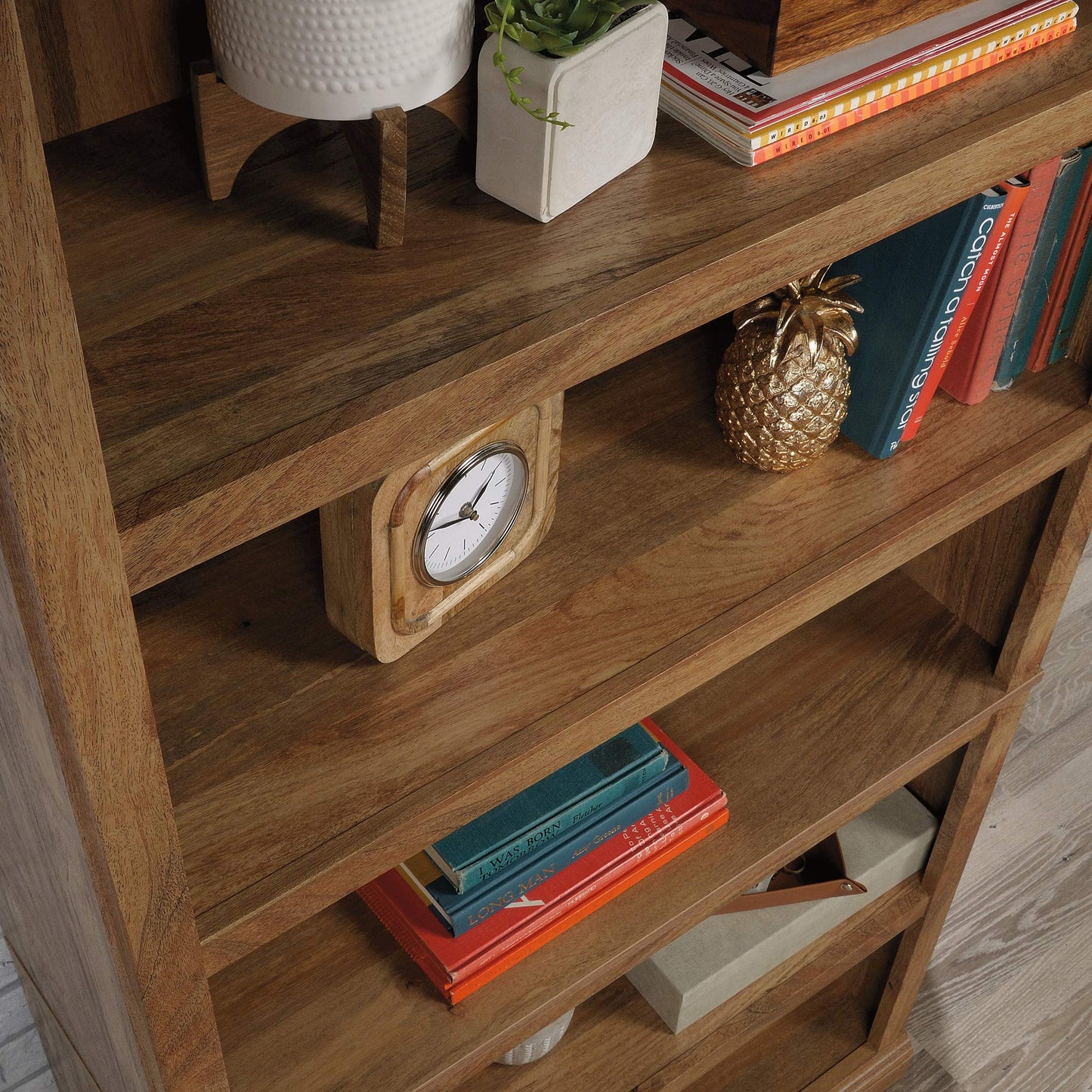 Sauder 5 Tier Book Shelf Wooden Bookcase Multipurpose Bookshelf for Home Office, Living Room, in Sindoori Mango
