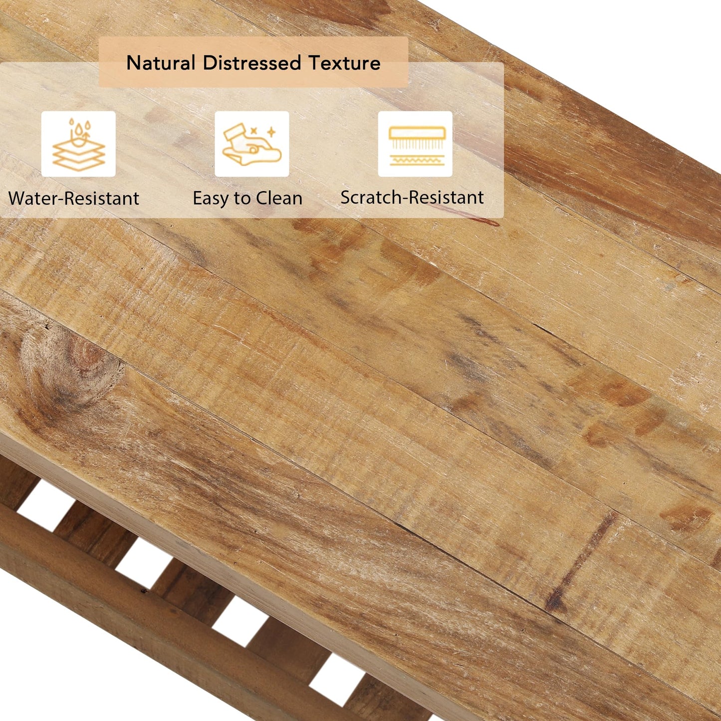 HOKYHOKY Reclaimed Solid Wood Bench-43.3" Farmhouse Entryway Bench with Storage Shelf, Narrow Rustic Bench for Hallway, Kitchen, Bedroom, Dining