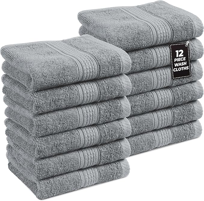 LANE LINEN Wash Cloths Pack of 12-100% Cotton Washcloths