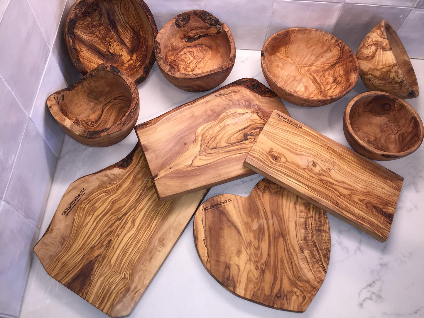 ORCHARD HARDWOODS 12" Rustic Oval Artisan Olive Wood Dough Bowl Bread Basket Boat Shaped - Live bark edge. Farmhouse Decor for Fruit, Salads, Snacks, Popcorn. In Lg 10" or XL 12". (XL 12x6-7x4)