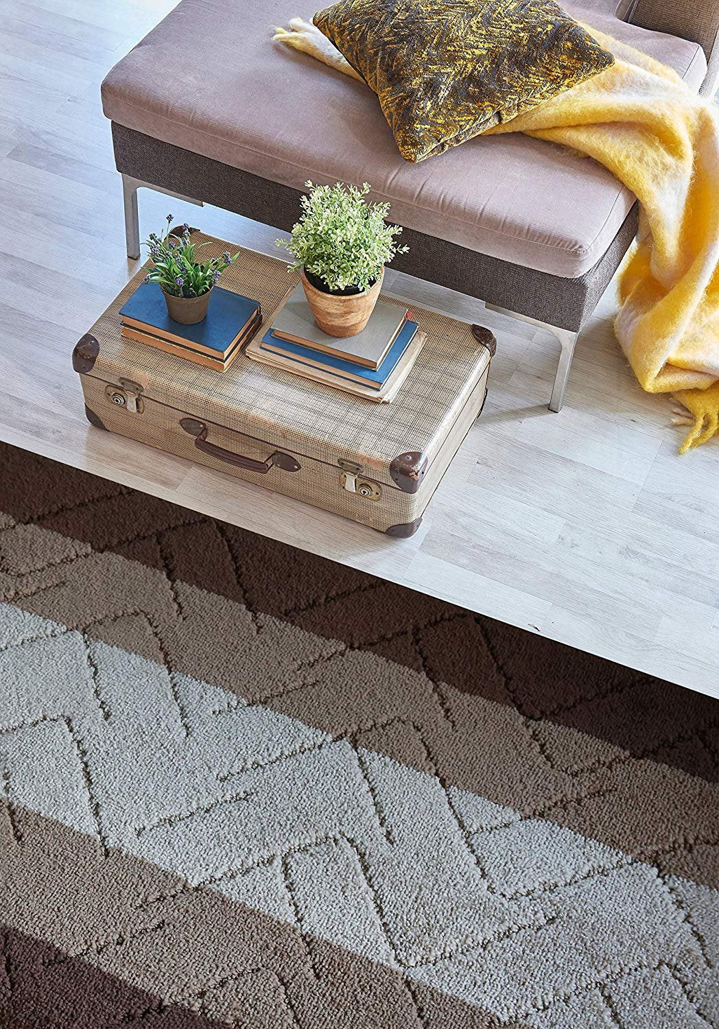 BestHomeCustom Hallway Runner Rug Brown-Beige Color 31 Inch Wide Custom Size Non-Slip Rubber Backing 7 Feet x 31 Inch
