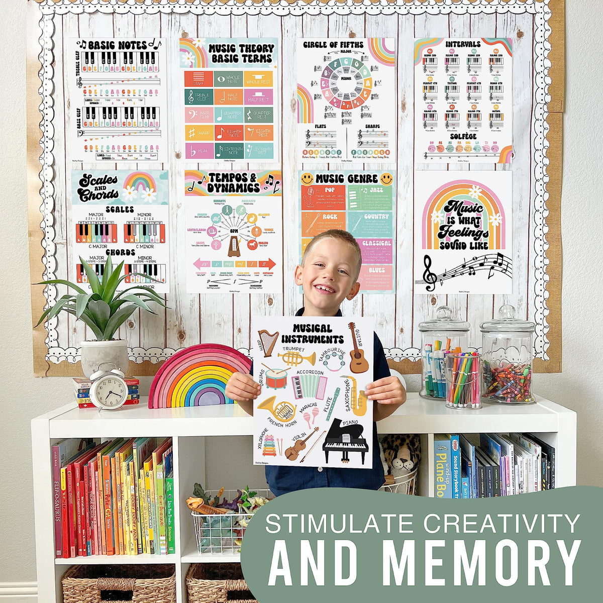 Hadley Designs 9 Music Classroom Posters – Retro Music Classroom Decor, Choir & Solfege Prints, Bulletin Board Decorations, Educational Supplies for Teachers