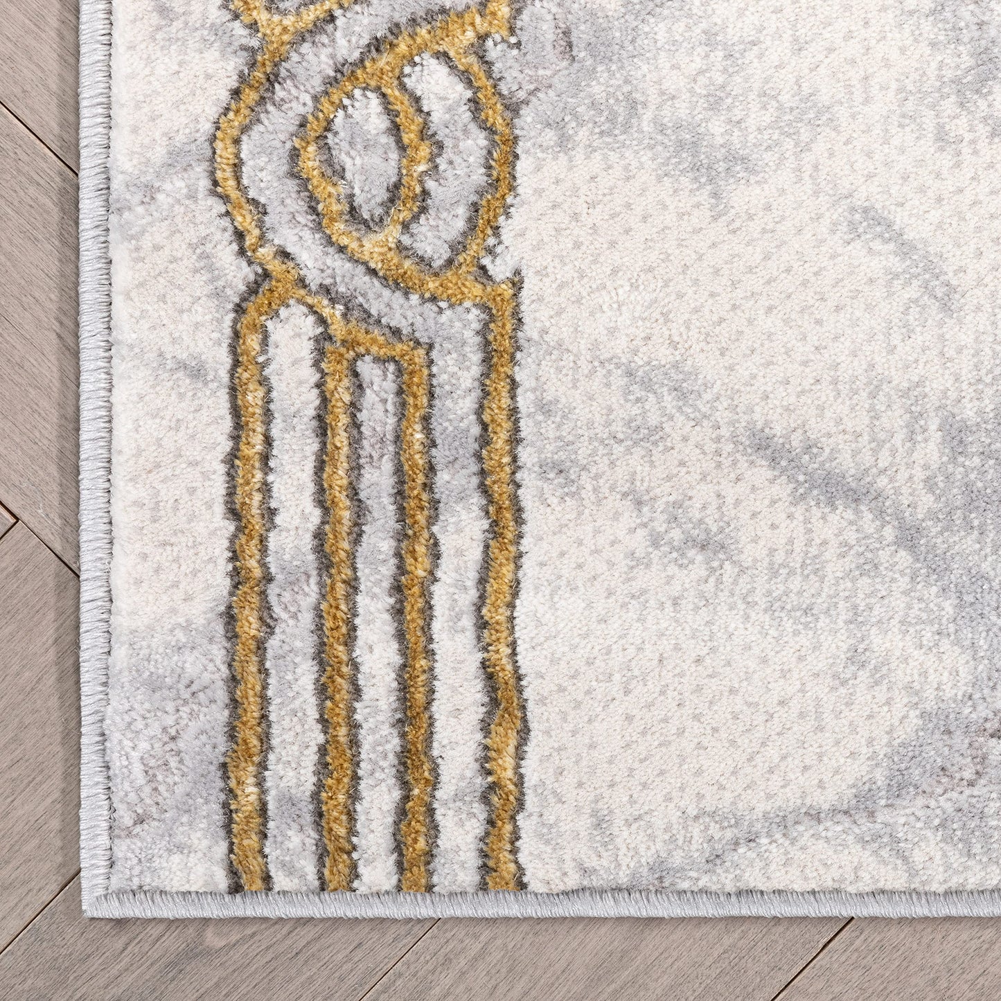 Well Woven Custom Size Hallway Stair Runner - Choose Your Length - Fairmont Collection Lezlee Ivory Gold Abstract Marble Border 26 Inches Wide x 10 Feet (26" x 10') Runner