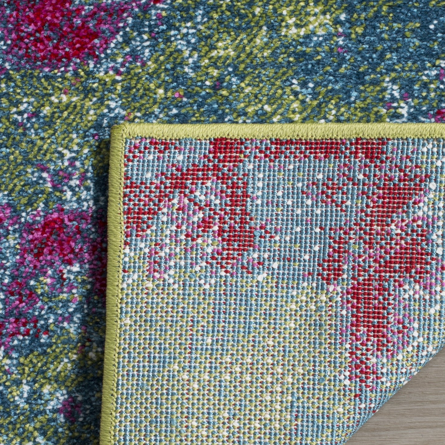 SAFAVIEH Watercolor Collection Area Rug - 6'7" x 9', Green & Fuchsia, Colorful Boho Abstract Design, Non-Shedding & Easy Care, Ideal for High Traffic Areas in Living Room, Bedroom (WTC697C)
