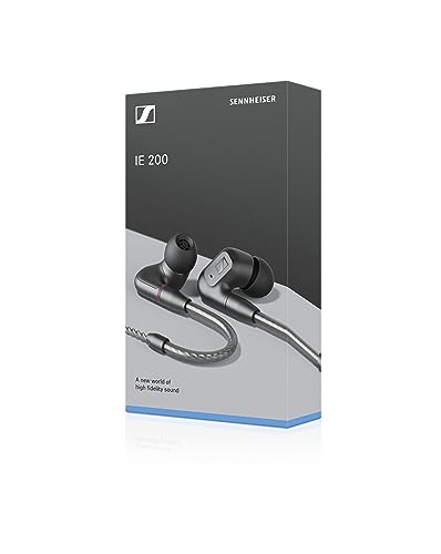 Sennheiser Consumer Audio IE 200 In-Ear Audiophile Headphones - TrueResponse Transducers for Neutral Sound, Impactful Bass, Detachable Braided Cable with Flexible Ear Hooks - Black