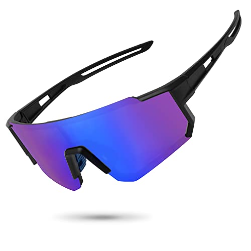 STORYCOAST Polarized Sports Sunglasses for Men Women,Driving Fishing Cycling Mountain Bike Sunglasses UV400 Protection Clear Blue Frame-Pink Mirror Lens