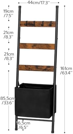 HOOBRO Blanket Ladder with Basket and 6-Tier Towel Rack with Hooks Bundle, Blanket Holder Rack, Decorative Shelf, Drying and Display Rack for Bathroom, Living Room, Rustic Brown BF31CJ01-BF66CJ01