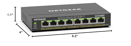 NETGEAR 8 Port PoE Gigabit Ethernet Easy Smart Managed Essentials Switch (GS308EPP) - with 8 x PoE+ @ 123W, Desktop or Wall Mount