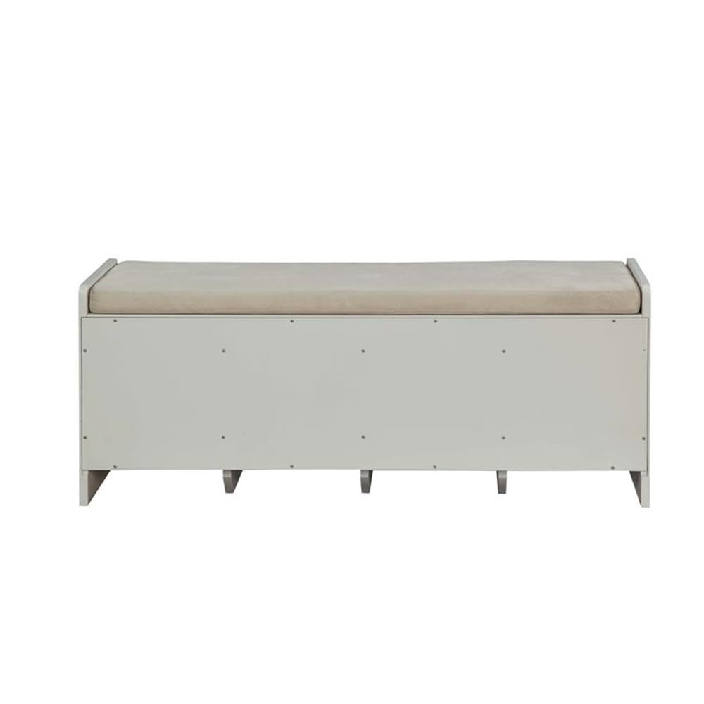 Acme Berci Wooden Upholstered Bench with Removable Cushion in Beige and White
