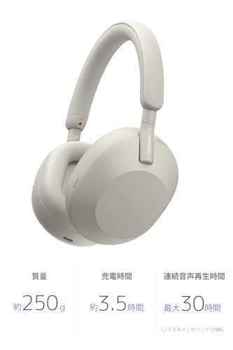 Sony WH-1000XM5 Noise Canceling Wireless Headphones - 30hr Battery Life - Over-Ear Style - Optimized for Alexa and Google Assistant - Built-in mic for Calls - Silver International Version