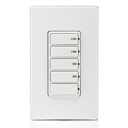 Leviton Countdown Timer Switch for bathroom fan and household lights, 5-10-15-30 min, No Neutral Required, Single Pole, 15A, 1/2 HP/9.8A Fan/Motor, DT130-1LW, White