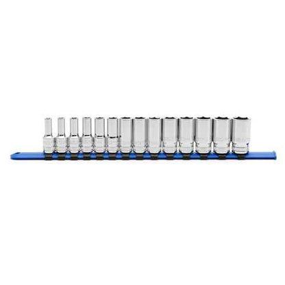 MIXPOWER 3/8" Drive Mid-Length Socket Set with Storage Rails, 14-Piece, 6 Point, 6-19mm, CR-V, Metric, Semi-Deep Socket Set