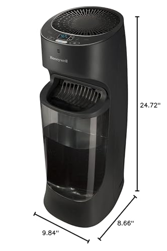 Honeywell Top Fill Tower Humidifier, Digital Humidistat, Black – Cool Mist Humidifiers for Bedroom, Home or Office with Space-Saving Tower Design