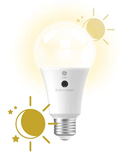 GE LED+ A19 Dusk to Dawn LED Light Bulbs, Automatic On/Off Outdoor Security Light, Soft White (2 Pack)