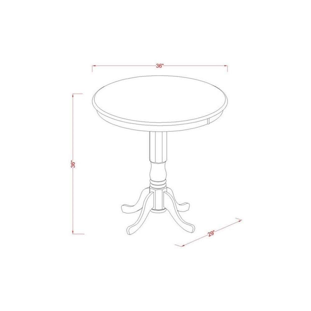 East West Furniture JACH3-MAH-W 3 Piece Counter Height Dining Table Set Contains a Round Wooden Table with Pedestal and 2 Kitchen Dining Chairs, 36x36 Inch, Mahogany