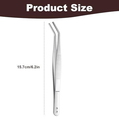 35 Pcs Stainless Steel Tweezers with Curved Serrated Tip, 6" Sewing Machine Tweezer Non-Slip High Precision Multipurpose Tweezer for Craft Sewing Repair Supplies, Silver