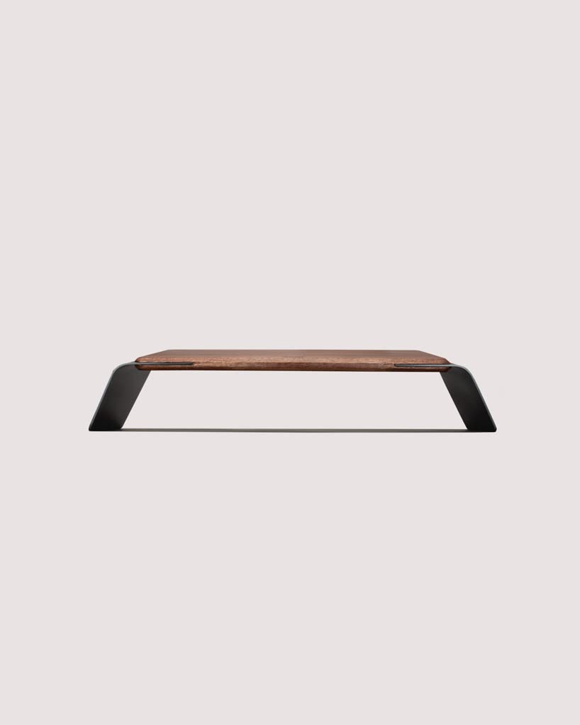 NOOE Laptop Stand Desk Top Table Holder, 10 Degree Angled, 46.5 x 22.5 in Working Space, American Walnut Wood, Aluminium, Anthracite Finish, NOOE_GFS01NEBKSS