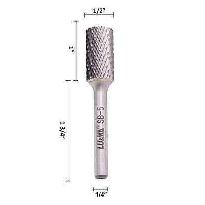 LU&MN SB-5 Tungsten Carbide Burr Cylinder Shape Double Cut Rotary Burrs File(1/2''cutter Dia,1''Cutter Length) with 1/4'' (6.35mm) Shank dia,3PCS