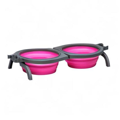 Loving Pets - Bella Roma Double Diner Portable Travel Dog Bowls Collapsible Combined Dog Food & Water Bowls (Pink, Medium)