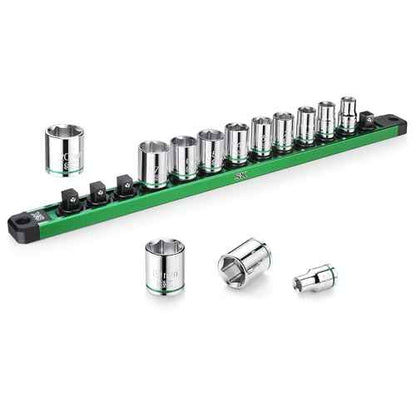 SK 3/8" Drive Socket Set, Metric Sockets, 13-Piece 8-20mm, SuperKrome Finish, Premium CR-V Construction, with Aluminum Socket Organizer
