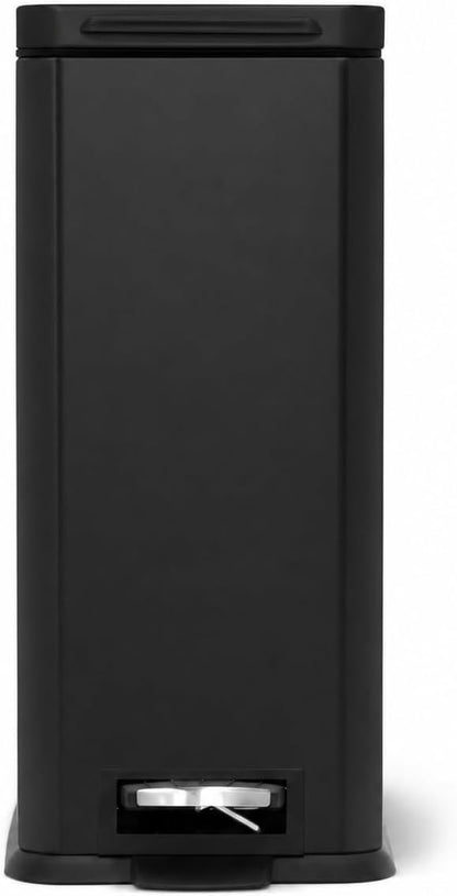 Home Zone Living 8 Gallon Slim Kitchen Trash Can with Soft Close Lid, Step Pedal, Bag Tuck Band, and Removable Liner, Stainless Steel, Matte Black
