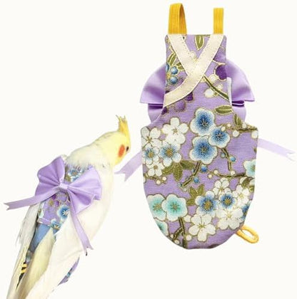Bird Flight Suits Diapers, Parrot Flight Suits Diapers for Quaker Parakeets Cockatiels Conures Macaw African Grey, Bird Diaper, Parrot Clothes (Purple A,2XL)