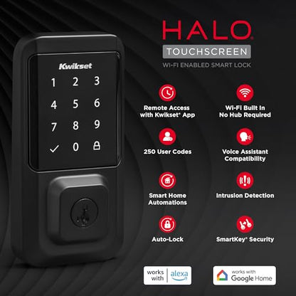 Kwikset Halo Wi-Fi Smart Lock, Keyless Entry Front Door Touchscreen Deadbolt, App Control, Grade AAA Certified, Easy Install No Hub, Venetian Bronze Finish, Digital Remote Lock