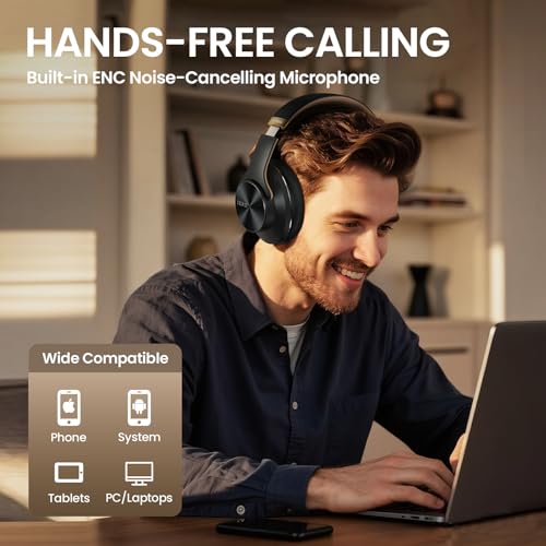 DOQAUS Bluetooth Headphones Over Ear, 90H Playtime Wireless Headphones with App Control, 9 EQ, Deep Bass, HiFi Stereo Sound, Headset for Travel Commute Gym and Study, Foldable Memory Foam
