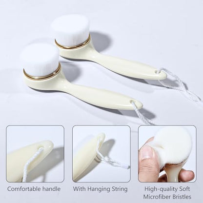 2 Pack Soft Bristle Facial Cleansing Brush for Deep Pore Cleaning, Face Exfoliating Scrub Brush for Face Cleansing Skincare Massaging (Pink and Jade White)