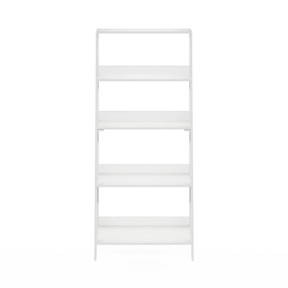 Furinno Ladder Book Shelf, 5-Tier Ladder Shelf, Bookshelf, Display Storage Shelves, 13 x 23.6 x 53.5, for Living Room, Home Office, Plain White
