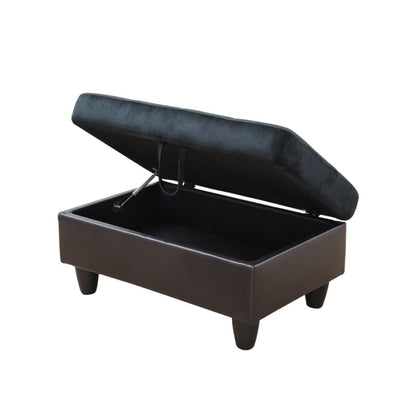UOCFYK L-Shaped 3-Piece Lint and PVC Sofa with Storage Ottoman Set, Sectional Couch Sofa Set for Living Room, Office, Small Space, Dark Blue and Brown