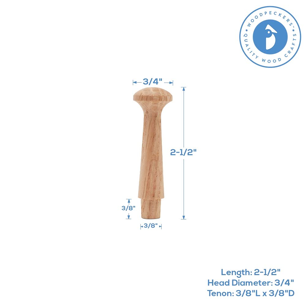 Oak Shaker Peg 2-1/2 inch, Pack of 12 Wooden Pegs for Hanging, DIY Shaker Rack and Rail, by Woodpeckers