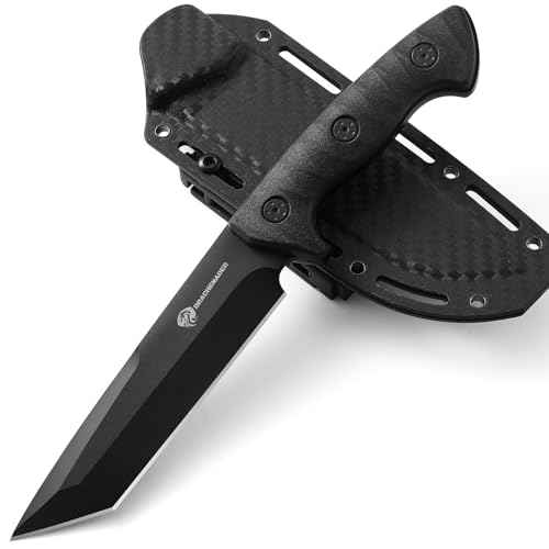 Tanto Fixed Blade Knife, Tactical Fixed Blade Knife, 5mm Thick Full Tang Survival with Sheath for Hunting, Camping, and Adventure