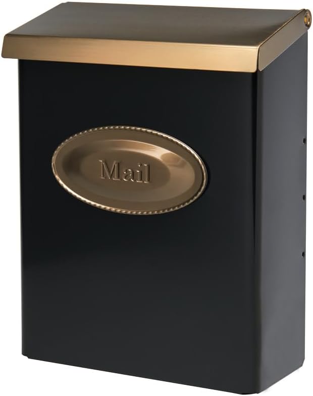 Architectural Mailboxes Designer Locking Wall Mount Mailbox, Black, Medium | Galvanized steel build with a concealed lock and key drop box and weather-resistant outdoor construction.