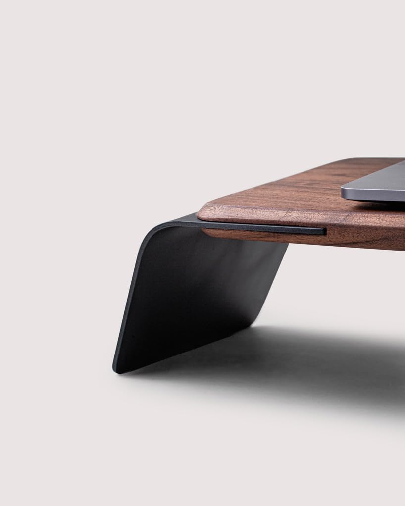 NOOE Laptop Stand Desk Top Table Holder, 10 Degree Angled, 46.5 x 22.5 in Working Space, American Walnut Wood, Aluminium, Anthracite Finish, NOOE_GFS01NEBKSS